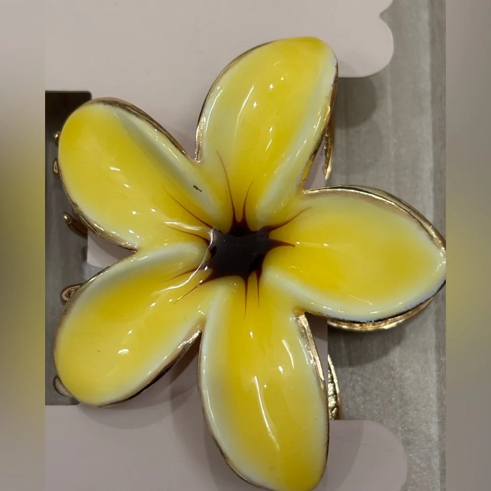 NWT Sunday State plumeria metal Hair Clips Set of 2- Yellow & blue